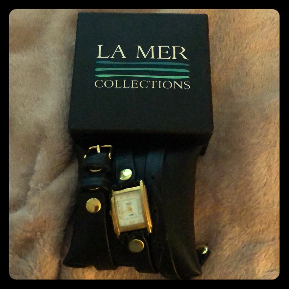La Mer black/gold signature wrap watch